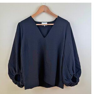 Ganni Black V-Neck Blouse with Statement Sleeves